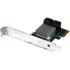 StarTech.com 4 Port PCI Express SATA III 6Gbps RAID Controller Card with Heatsink Serial ATA/600 - PCI Express 2.0 x2 - Low-profile - Plug-in Card - RAID Supported - JBOD, 1, 0, 1+0 RAID Level - 4 Total SATA Port(s) - 4 SATA Port(s) Internal - PC, Mac, Li