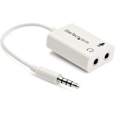 StarTech.com 3.5mm 4 Position to 2x 3 Position 3.5mm Headset Splitter Adapter M/F - White 6" Mini-phone Audio Cable for Audio Device, Speaker, Headphone, Headset, Microphone, Notebook, iPod, iPhone, iPad, Cellular Phone, Ultrabook - First End: 1 x Mini-ph