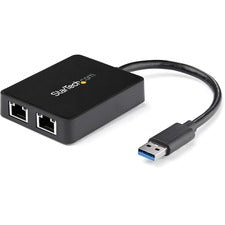StarTech.com USB 3.0 to Dual Port Gigabit Ethernet Adapter NIC w/ USB Pass-Through USB - 2 Port(s) - 2 x Network (RJ-45) - Twisted Pair - 10/100/1000Base-T - Desktop