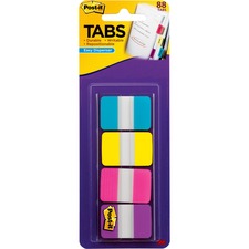 Post-it® Tabs 88 Write-on Tab(s) - 1.50" Tab Height x 1" Tab Width - Blue, Yellow, Pink, Purple Tab(s) - Repositionable - 88 / Pack