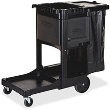 Rubbermaid Commercial Executive Janitor Cleaning Cart 3 Shelf - 8" , 4" Caster Size - 21.75" Width x 46" Depth x 38" Height - Black - 1 Each