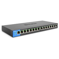 Linksys Ethernet Switch 16 Ports - Gigabit Ethernet - 10/100/1000Base-T - 2 Layer Supported - 13.41 W Power Consumption - 80 W PoE Budget - Twisted Pair - PoE Ports - Black - Wall Mountable, Desktop