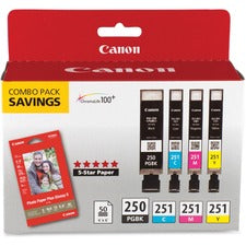 Canon PGI-250/CLI-251 Original Inkjet Ink Cartridge/Paper Kit - Combo Pack - Pigment Black, Cyan, Magenta, Yellow - 4 / Pack Inkjet - Pigment Black, Cyan, Magenta, Yellow - 4 / Pack