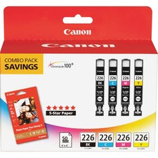 Canon CLI-226 Original Inkjet Ink Cartridge/Paper Kit - Value Pack - Black, Cyan, Magenta, Yellow - 4 / Pack Inkjet - Black, Cyan, Magenta, Yellow - 4 / Pack