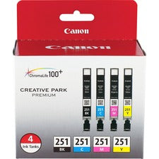 Canon CLI-251 Original Inkjet Ink Cartridge - Value Pack - Black, Cyan, Magenta, Yellow - 4 / Pack Inkjet - Black, Cyan, Magenta, Yellow - 4 / Pack