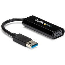 StarTech.com Slim USB 3.0 Video Adapter 1 x 9-pin Type A USB 3.0 USB Male - 1 x 15-pin HD-15 VGA Female - 1920 x 1200 Supported - Black - 1 Each - TAA Compliant
