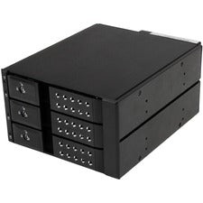 StarTech.com Drive Enclosure for 5.25" Serial Attached SCSI (SAS), SATA/600 - Serial ATA/600 Host Interface Internal - Black 3 x HDD Supported - 3 x Total Bay - 3 x 3.5" Bay - Aluminum
