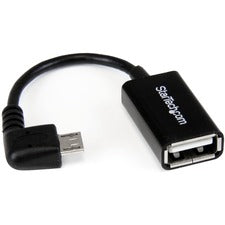 StarTech.com 5in Right Angle Micro USB to USB OTG Host Adapter M/F 1 x 4-pin USB 2.0 Type A - Female - 1 x 5-pin Micro USB 2.0 Type B - Male - Nickel Connector - Black - 1 Each