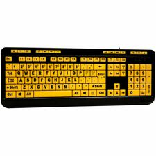 Adesso Luminous 4X Large Print Multimedia Desktop Keyboard Cable Connectivity - USB Interface - 122 Key(s) - Previous Track, Home, Email, Favourites, Volume Down, Volume Up, Search, Back, Forward, Play/Pause, Close, ... Hot Key(s) - English (US) - Compute