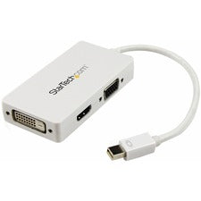 StarTech.com Travel A/V Adapter: 3-in-1 Mini DisplayPort to VGA DVI or HDMI Converter - White 1 x 19-pin HDMI Digital Audio/Video - Female, 1 x 15-pin DB-15 Video - Female, 1 x 25-pin DVI-D Digital Video - Female - 1 x 20-pin Mini DisplayPort Digital Audi