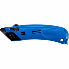 Safety First System Pacific EZ4 Self-retractable Guarded Safety Cutter Self-retractable, Safety Guard, Spring-loaded Blade, Finger Guard, Durable, Lightweight, Ergonomic Handle - Plastic - Black, Blue - 1 Each