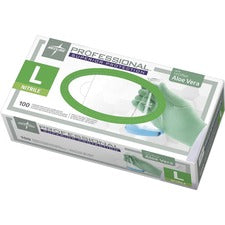 Medline Professional Series Aloetouch Gloves 5.9 mil Thickness x 9.50" Glove Length - Large Size - Green - Latex-free, Non-sterile, Textured - For Laboratory Application - 100 / Box