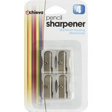 Officemate Achieva Pencil Sharpeners Handheld - Metal, Aluminum - Metallic Silver - 4 / Pack