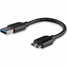 StarTech.com 15cm (6in) Short Slim SuperSpeed USB 3.0 A to Micro B Cable - M/M 6" USB Data Transfer Cable for Hard Drive, Card Reader, Portable Hard Drive, Smartphone, Tablet, Notebook - First End: 1 x 9-pin USB 3.0 Type A - Male - Second End: 1 x 10-pin