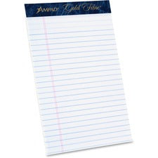 TOPS Ampad Gold Fibre Medium Rule Premium Junior Size Writing Pads 50 Sheets - Watermark - Stapled/Glued - 16 lb Basis Weight - 5" x 8" Sheet Size - White Paper - Dark Blue Binding - Micro Perforated, Bleed-free, Chipboard Backing - 1 Dozen