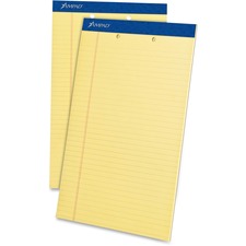 Ampad Writing Pad 50 Sheets - Stapled - 0.34" Ruled - 2 Hole(s) - 15 lb Basis Weight - Legal - 8 1/2" x 14" Sheet Size - Canary Yellow Paper - Dark Blue Binding - Perforated, Sturdy Back, Chipboard Backing, Tear Resistant - 1 Dozen