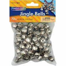 Creativity Street Silver Jingle Bells Craft Project, Decoration - 72 Piece(s) - 0.59" Height x 6" Length - Silver - 72 / Bag