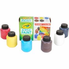 Crayola 6-color Acrylic Paint Set 6 Color(s) - Deep Red, Brilliant Yellow, Burnt Umber, Ivory Black, Titanium White, Brilliant Blue - 2 oz - 6 / Set