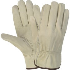 MCR Safety Durable Cowhide Leather Work Gloves Medium Size - Cream - Durable, Comfortable, Flexible - For Construction - 2 / Pair