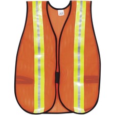 Crews Reflective Fluorescent Safety Vest Visibility Protection - Polyester, Fabric - Orange - Elastic Strap, Hook & Loop, Comfortable, Washable, Lightweight, Reflective Strip, Reflective Front & Back - 1 Each