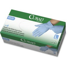 Curad Powder-free Nitrile Disposable Exam Gloves 9.50" Glove Length - Large Size - Full-Textured Design - Blue - Latex-free, Non-sterile, Chemical Resistant - For Medical - 150 / Box