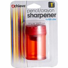 Officemate Double Barrel Pencil/Crayon Sharpener 2 Hole(s) - 2.1" Height x 1.4" Width x 1.4" Depth - Translucent Red - 1 Each