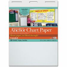 Pacon Heavy-duty Anchor Chart Paper 25 Sheets - Plain - Unruled Front Ruling - 27" x 34" Sheet Size - White Paper - Heavy Duty, Resist Bleed-through, Recyclable, Built-in Carry Handle - 4 / Carton