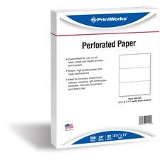 Printworks Perforated Office Paper Letter - 8 1/2" x 11" - 24 lb Basis Weight - Perforated - White - 500 / Ream