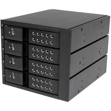 StarTech.com Drive Enclosure for 5.25" SATA/600, Serial Attached SCSI (SAS) - 6Gb/s SAS, Serial ATA/600 Host Interface Internal - Black 4 x HDD Supported - 4 x Total Bay - 4 x 3.5" Bay - Aluminum