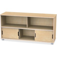 Jonti-Craft TrueModern Storage Shelves 24" Height x 48.50" Width x 15" Depth - Durable, Yellowing Resistant, Rounded Corner, Sliding Door - UV Acrylic - Baltic - Anodized Aluminum, Baltic Birch - 1 Each