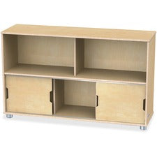 Jonti-Craft TrueModern Storage Shelves 29.50" Height x 48.50" Width x 15" Depth - Durable, Yellowing Resistant, Rounded Corner, Sliding Door - UV Acrylic - Baltic - Anodized Aluminum, Baltic Birch - 1 Each