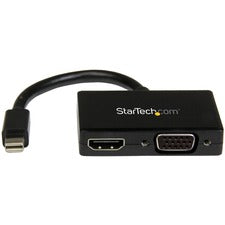 StarTech.com Travel A/V adapter: 2-in-1 Mini DisplayPort to HDMI or VGA converter 1 x 20-pin Mini DisplayPort Digital Audio/Video - Male - 1 x 19-pin HDMI Digital Audio/Video - Female, 1 x 15-pin HD-15 - Female - Black - 1 Each