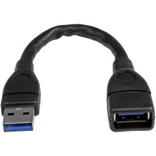 StarTech.com 6in Black USB 3.0 Extension Adapter Cable A to A - M/F 6" USB Data Transfer Cable for Flash Drive, Notebook, Desktop Computer - First End: 1 x 9-pin USB 3.0 Type A - Male - Second End: 1 x 9-pin USB 3.0 Type A - Female - 5 Gbit/s - Extension