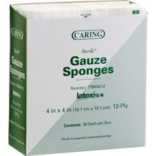 Medline Sterile Gauze Sponges 12 Ply - 4" Width x 4" Length - White - Cotton, Mesh, Woven - 50/Box - 24 / Carton