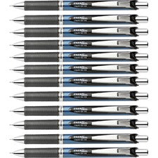 EnerGel EnerGel RTX Liquid Gel Pen 0.7 mm Medium Needle Pen Point - Refillable - Retractable - Black Ink - Gel-based - Black, Stainless Steel, Blue Barrel - Metal Tip - 1 Dozen