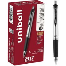 uniball™ 207 Impact RT Gel Pens 1 mm Bold Pen Point - Refillable - Retractable - Black Ink - Gel-based - Metallic Barrel - 1 Dozen