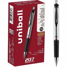 uniball™ 207 Impact RT Gel Pens 1 mm Bold Pen Point - Refillable - Retractable - Red Ink - Gel-based - Metallic Barrel - 1 Dozen