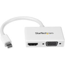 StarTech.com Travel A/V Adapter - 2-in-1 Mini DisplayPort to HDMI or VGA Converter - White 1 x 20-pin Mini DisplayPort Digital Audio/Video - Male - 1 x 15-pin HD-15 - Female, 1 x 19-pin HDMI Digital Audio/Video - Female - White - 1 Each