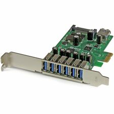 StarTech.com 7-Port PCI Express USB 3.0 Card - 5Gbps - Standard and Low-Profile Design PCI Express x1 - Plug-in Card - 7 USB Port(s) - 1 SATA Port(s) - UASP Support - PC, Linux - TAA Compliant