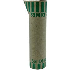 PAP-R Tubular Coin Wrappers Total $5.0 in 50 Coins of 10¢ Denomination - Heavy Duty, Burst Resistant - Kraft - Green - 1000 / Box
