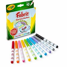 Crayola Bright Fabric Markers Fine Marker Point - Washable - Black, Blue, Brown, White, Gray, Lime, Pink, Red, Teal, Yellow Ink - 10 / Set