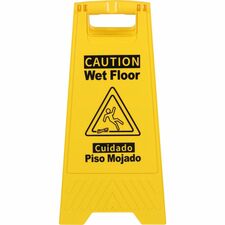 Genuine Joe Universal Graphic Wet Floor Sign English, Spanish - Print/Message "Wet Floor" - Foldable - Yellow - 1 Each