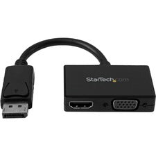 StarTech.com Travel A/V Adapter: 2-in-1 DisplayPort to HDMI or VGA 1 x 20-pin DisplayPort 1.2 Digital Audio/Video - Male - 1 x 15-pin HD-15 - Female, 1 x 19-pin HDMI 1.4 Digital Audio/Video - Female - Black - 1 Each