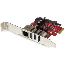 StarTech.com 3-Port PCI Express USB 3.0 Card + Gigabit Ethernet - 5Gbps PCI Express x1 - Plug-in Card - 3 USB Port(s) - 1 Network (RJ-45) Port(s) - UASP Support - PC, Linux - TAA Compliant