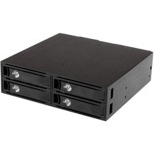 StarTech.com Drive Enclosure for 5.25" SATA/600, Serial Attached SCSI (SAS) - Serial ATA/600 Host Interface Internal - Black 4 x HDD Supported - 4 x SSD Supported - 4 x Total Bay - 4 x 2.5" Bay - Aluminum, Steel