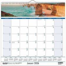 House of Doolittle Coastlines Monthly Wall Calendar Julian Dates - Monthly - 12 Month - January 2026 to December 2026 - 1 Month Single Page Layout - 1.38" x 1.50" Block - Wire Bound - Sea Blue - 12" Height x 12" Width - Reference Calendar, Eyelet - 1 Each