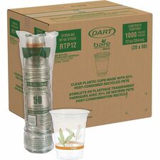 Solo Bare Eco-Forward 12 oz Cold Cups 12 fl oz - Clear - Polyethylene Terephthalate (PET) - Beverage, Cold Drink, Smoothie, Coffee - Recycled - 50/Bag - 20 / Carton