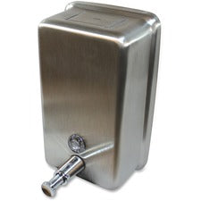 Genuine Joe Stainless Vertical Soap Dispenser Manual - 1.25 quart Capacity - Tamper Proof, Theft Proof, Refillable - Stainless Steel - 1 Each