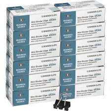 Business Source Fold-back Binder Clips Mini - 0.6" Width - 0.25" Size Capacity - for Paper - Black - Tempered Steel - 1 Dozen/Pack - 12 / Box