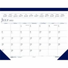 House of Doolittle Academic Desk Pad Calendar Academic - Julian Dates - Monthly - 14 Month - July 2025 to August 2026 - 1 Month Single Page Layout - 2.13" x 3" Block - Desk Pad - Blue - Simulated Leather, Vinyl - Perforated, Reference Calendar - 1 Each